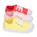 COTTON canvas Kids sneaker shoes with laces closure and toe cap.