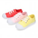 COTTON canvas Kids sneaker shoes with laces closure and toe cap.