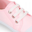 COTTON canvas Kids sneaker shoes with laces closure and toe cap.
