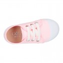 COTTON canvas Kids sneaker shoes with laces closure and toe cap.