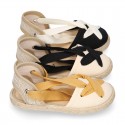 Cotton and linen canvas espadrille shoes GOYESCA style with crossed ties.