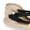 Cotton and linen canvas espadrille shoes GOYESCA style with crossed ties.