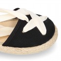 Cotton and linen canvas espadrille shoes GOYESCA style with crossed ties.