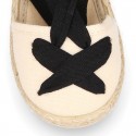 Cotton and linen canvas espadrille shoes GOYESCA style with crossed ties.