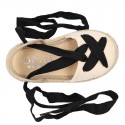 Cotton and linen canvas espadrille shoes GOYESCA style with crossed ties.