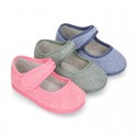 ORGANIC Terry cloth Home little Mary Jane shoes with hook and loop strap.