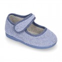 ORGANIC Terry cloth Home little Mary Jane shoes with hook and loop strap.