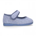 ORGANIC Terry cloth Home little Mary Jane shoes with hook and loop strap.