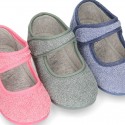 ORGANIC Terry cloth Home little Mary Jane shoes with hook and loop strap.