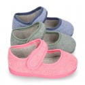 ORGANIC Terry cloth Home little Mary Jane shoes with hook and loop strap.