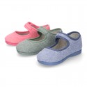 ORGANIC Terry cloth Home little Mary Jane shoes with hook and loop strap.