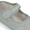 ORGANIC Terry cloth Home little Mary Jane shoes with hook and loop strap.