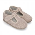 ORGANIC Terry cloth Home little T-Bar shoes with hook and loop strap.