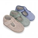 ORGANIC Terry cloth Home little T-Bar shoes with hook and loop strap.