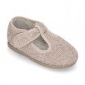 ORGANIC Terry cloth Home little T-Bar shoes with hook and loop strap.