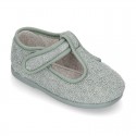 ORGANIC Terry cloth Home little T-Bar shoes with hook and loop strap.