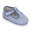 ORGANIC Terry cloth Home little T-Bar shoes with hook and loop strap.