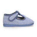 ORGANIC Terry cloth Home little T-Bar shoes with hook and loop strap.