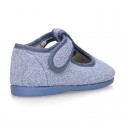 ORGANIC Terry cloth Home little T-Bar shoes with hook and loop strap.