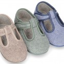 ORGANIC Terry cloth Home little T-Bar shoes with hook and loop strap.