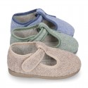 ORGANIC Terry cloth Home little T-Bar shoes with hook and loop strap.