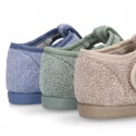 ORGANIC Terry cloth Home little T-Bar shoes with hook and loop strap.