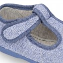 ORGANIC Terry cloth Home little T-Bar shoes with hook and loop strap.