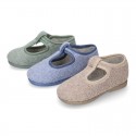 ORGANIC Terry cloth Home little T-Bar shoes with hook and loop strap.