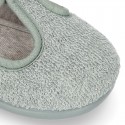 ORGANIC Terry cloth Home little T-Bar shoes with hook and loop strap.