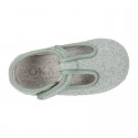 ORGANIC Terry cloth Home little T-Bar shoes with hook and loop strap.