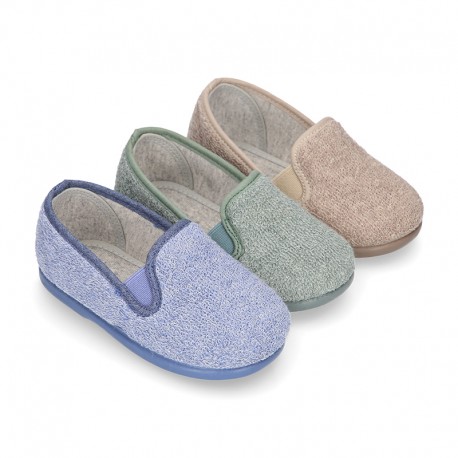 ORGANIC Terry cloth Home little KUNF FU style shoes with elastics bands.