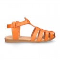 Cowhide leather sandal shoes jelly type design with hook and loop strap closure.