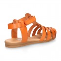 Cowhide leather sandal shoes jelly type design with hook and loop strap closure.