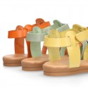 Cowhide leather sandal shoes jelly type design with hook and loop strap closure.