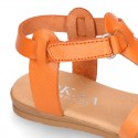 Cowhide leather sandal shoes jelly type design with hook and loop strap closure.