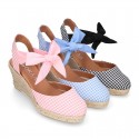 Wedge women sandal espadrille shoes in VICHY canvas with BOW.