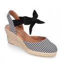 Wedge women sandal espadrille shoes in VICHY canvas with BOW.