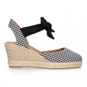 Wedge women sandal espadrille shoes in VICHY canvas with BOW.