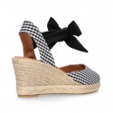 Wedge women sandal espadrille shoes in VICHY canvas with BOW.