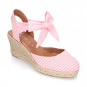 Wedge women sandal espadrille shoes in VICHY canvas with BOW.