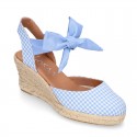 Wedge women sandal espadrille shoes in VICHY canvas with BOW.