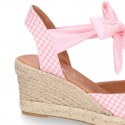 Wedge women sandal espadrille shoes in VICHY canvas with BOW.