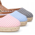 Wedge women sandal espadrille shoes in VICHY canvas with BOW.