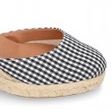 Wedge women sandal espadrille shoes in VICHY canvas with BOW.