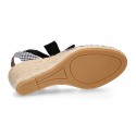 Wedge women sandal espadrille shoes in VICHY canvas with BOW.