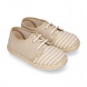 Stripes print Cotton canvas kids Laces up shoes espadrille style.