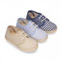 Stripes print Cotton canvas kids Laces up shoes espadrille style.