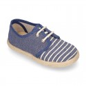 Stripes print Cotton canvas kids Laces up shoes espadrille style.