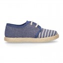 Stripes print Cotton canvas kids Laces up shoes espadrille style.