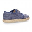 Stripes print Cotton canvas kids Laces up shoes espadrille style.